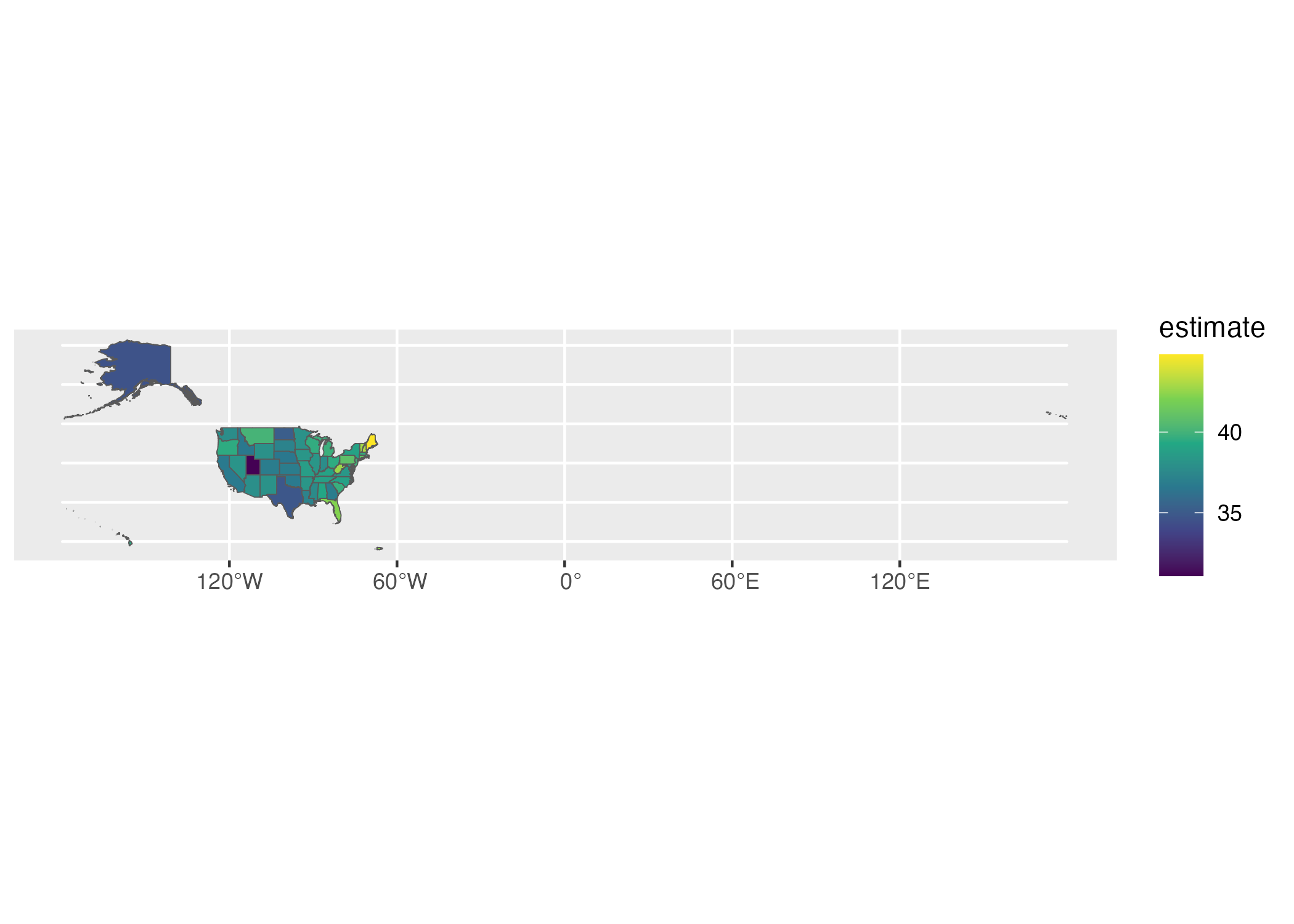 A hard-to-read map showing median age by state