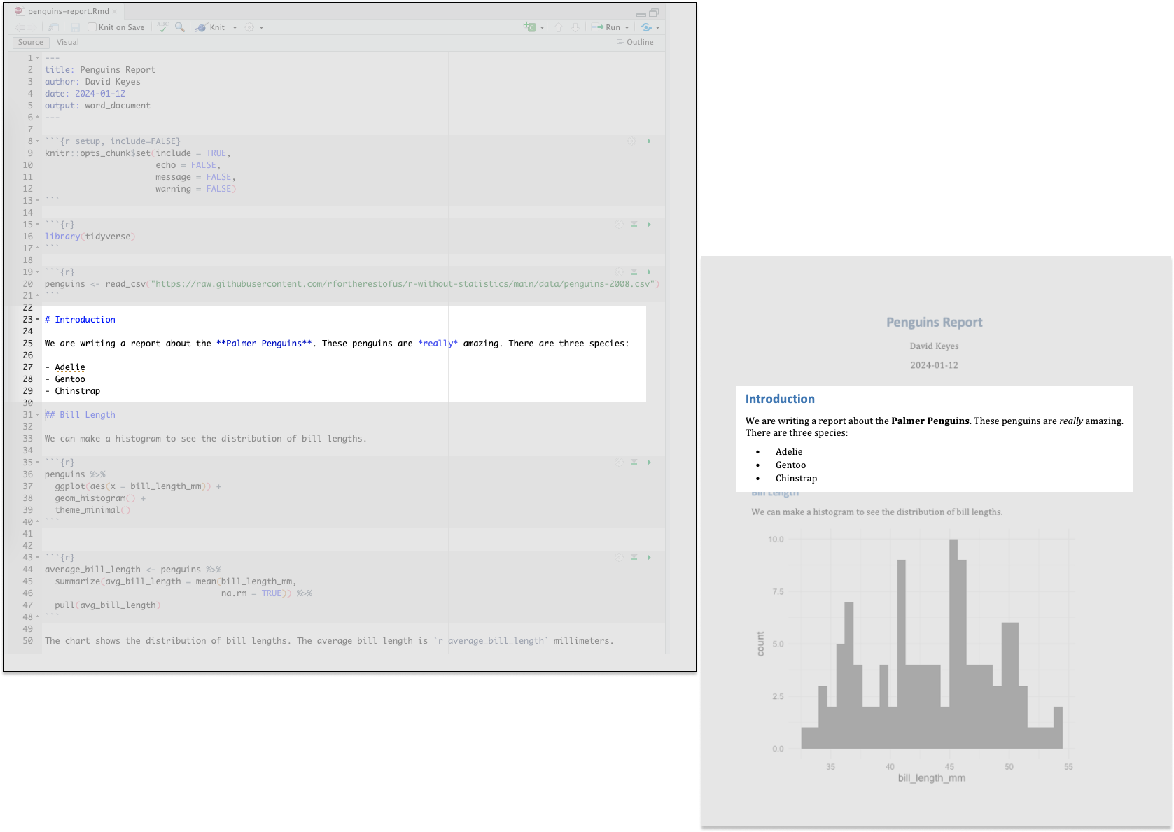 Markdown text in R Markdown and its equivalent in a knitted Word document