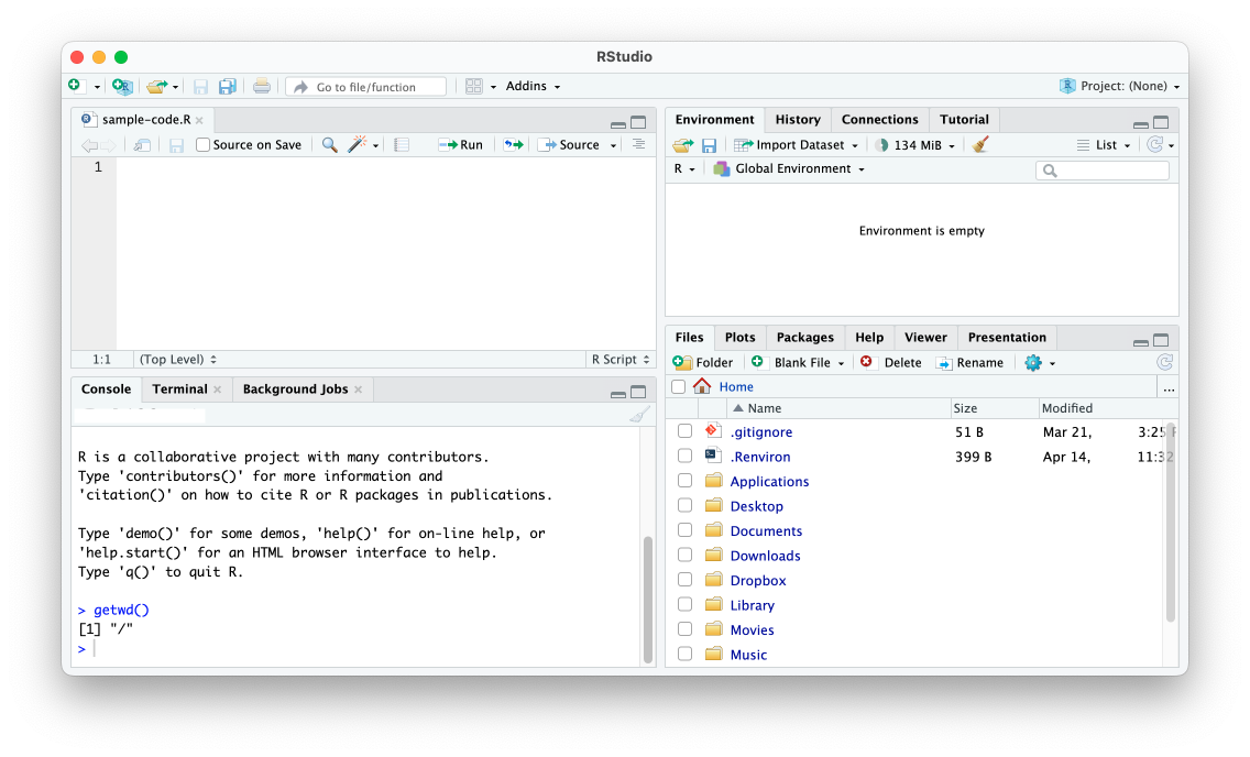 RStudio with four panels